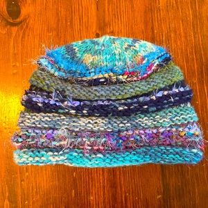 100% Wool Hat Handmade in Nepal in Blues & Greens